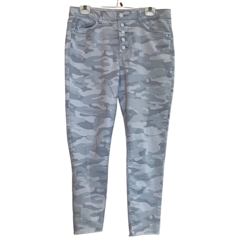 MAC AND ME Jeans Pants Jeggings Leggings Blue Gray Camo 5-Button Fly Hem Small - Picture 2 of 16